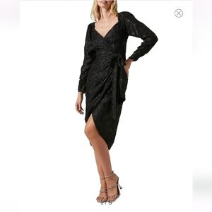 ASTR the Label Terese Metallic Floral Long Sleeve Cocktail Dress in black size S